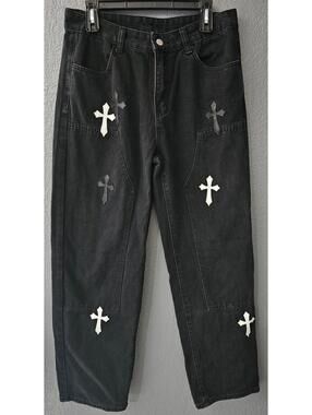 Women's Manfinity Denim Jeans Pants Size Medium Crosses Black Straight Legs